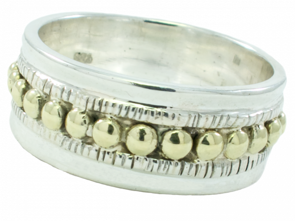 Ring zilver met messing balletjes maat L