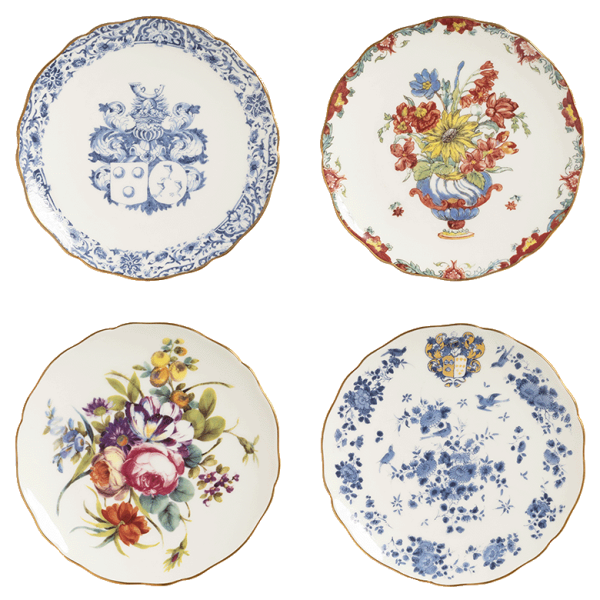 Mini plates vintage flower set van 4